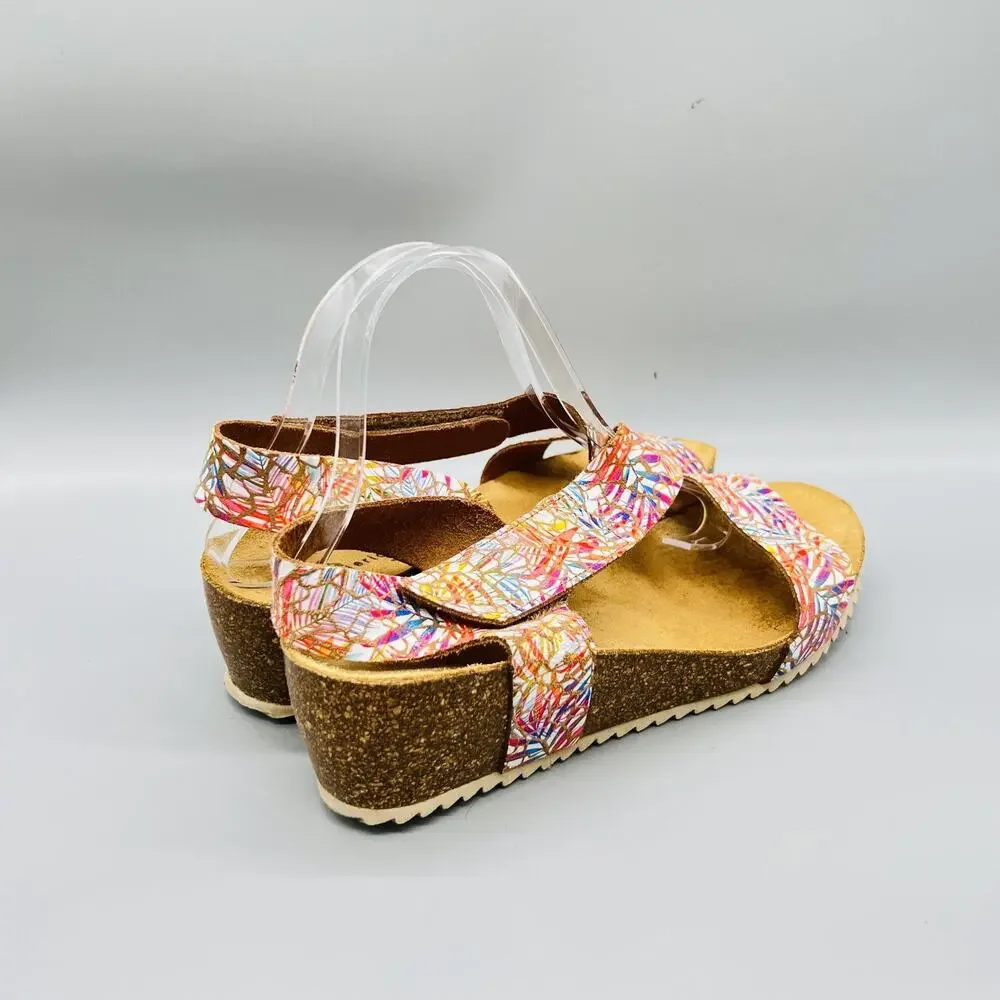 Eric Michael Sandals Womens 10 Multicolor Leather Slingback Wedge Comfort Shoes